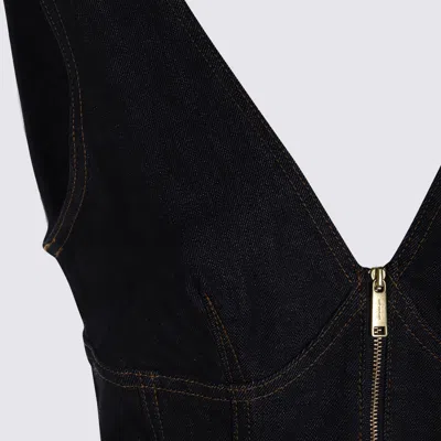 Self-portrait Dark Denim Mini Dress With Deep V-neckline In Black