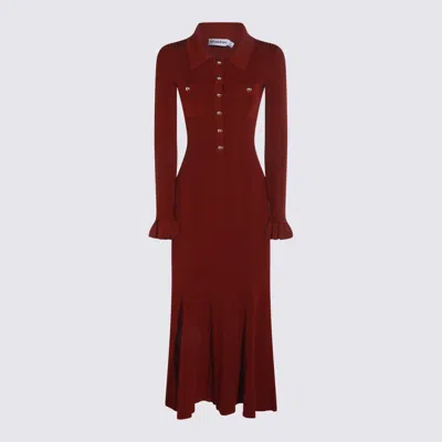 Self-portrait Fitted Ribbed Maxi Dress With Classic Collar In Red