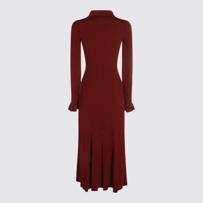 Self-portrait Fitted Ribbed Maxi Dress With Classic Collar In Red