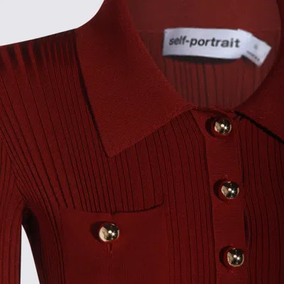Self-portrait Fitted Ribbed Maxi Dress With Classic Collar In Red