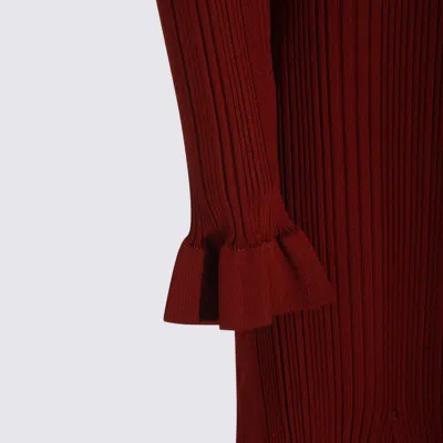 Self-portrait Fitted Ribbed Maxi Dress With Classic Collar In Red