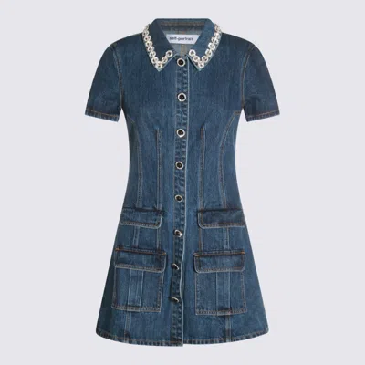 Self-portrait Denim Crystal Trim Collared Mini Dress