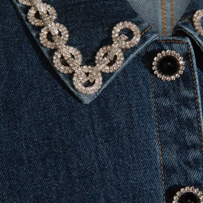 Self-portrait Denim Crystal Trim Collared Mini Dress