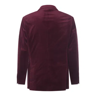 Brunello Cucinelli Velvet Double-breasted Suit Button Detailing In Red