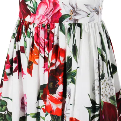 Dolce & Gabbana White Anemoni Print Cotton Midi Dress In Multi