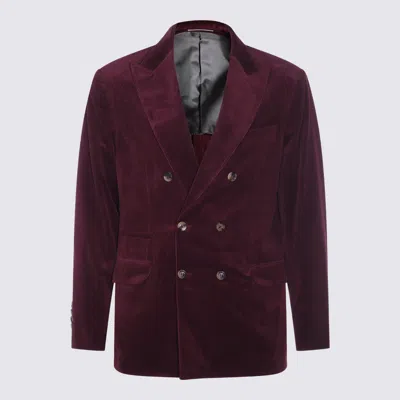 Brunello Cucinelli Velvet Double-breasted Suit Button Detailing In Multi