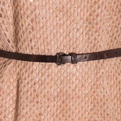 Brunello Cucinelli Hazelnut Color Midi Dress With Waist Belt In Multi
