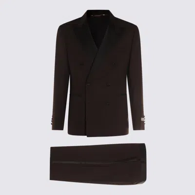 Canali Dark Brown Wool Suits In Brown