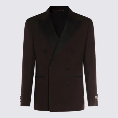 Canali Dark Brown Wool Suits In Brown