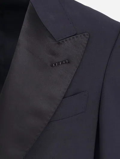 Tom Ford Wool Tuxedo With Contrasting Profiles In Blue