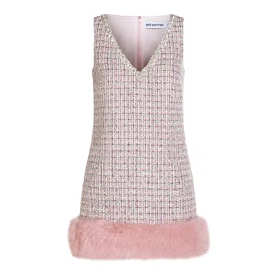 Self-portrait Embellished Fur-trimmed Dress