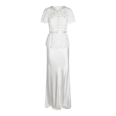 Self-portrait Womens White Contrast-satin Lace Woven Maxi Dress In White