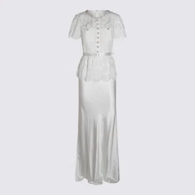 Self-portrait Womens White Contrast-satin Lace Woven Maxi Dress