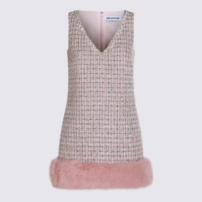 Self-portrait Embellished Fur-trimmed Dress In Pink