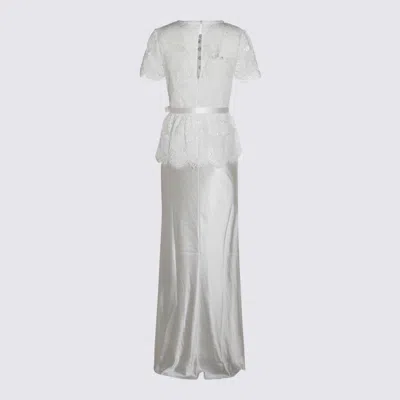 Self-portrait Womens White Contrast-satin Lace Woven Maxi Dress
