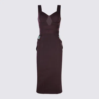 Elisabetta Franchi Fitted Midi Dress With Sweetheart Neckline In Brown