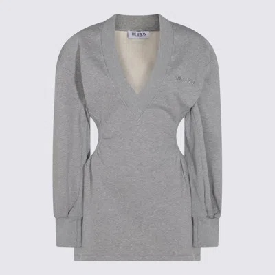 Attico Grey Mini Dress With V Neck And Logo Lettering On The Front In Gray