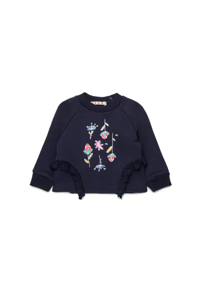 Marni Crew-neck Sweatshirt With Nutcracker Graphics In Blue