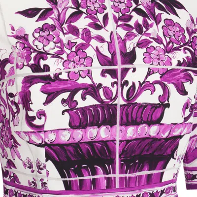 Dolce & Gabbana Maiolica Print Charmeuse Midi Dress In Purple