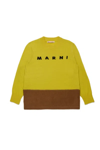 Marni Wool Blend Pullover With Elbow Patches In Yellow