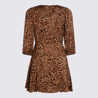 Twinset Leopard-print Puff-sleeve Mini Dress In Brown