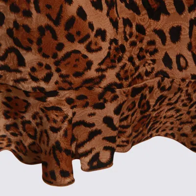 Twinset Leopard-print Puff-sleeve Mini Dress In Brown