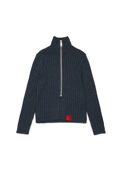 Max & Co Ribbed Zip-front Cardigan In Blue