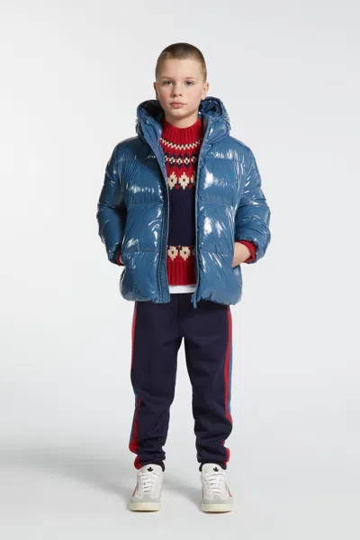 Dsquared2 Short Padded Jacket With Logo Maple Leaf In Blue