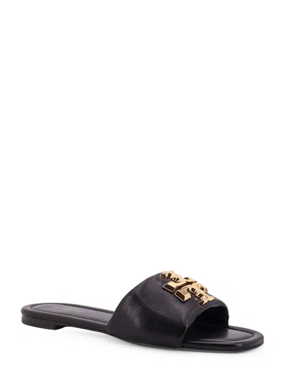 Tory Burch Eleanor Leather Flat Sandals In Black