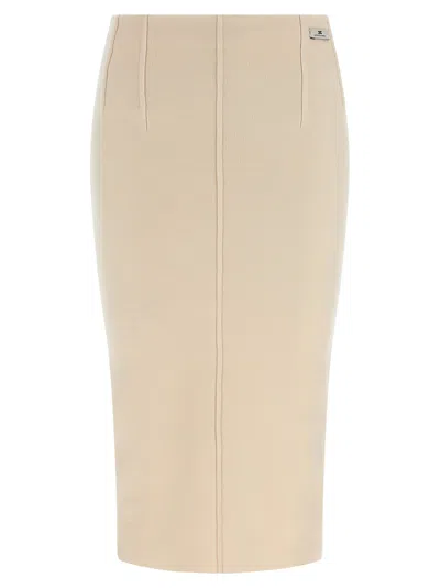 Elisabetta Franchi Fabric Stitch Wool Skirt Skirts White In Neutral