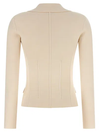 Elisabetta Franchi Fabric-stitch Wool Blazer Blazers White In Pink