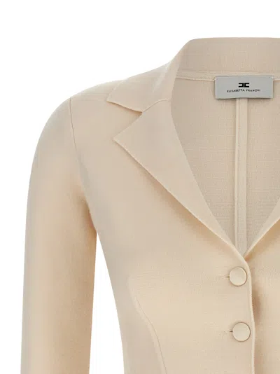 Elisabetta Franchi Fabric-stitch Wool Blazer Blazers White In Pink