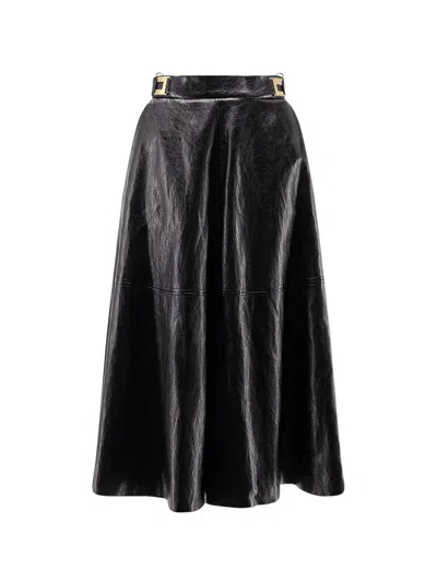 Elisabetta Franchi Flared Midi Skirt With High Waist In Black