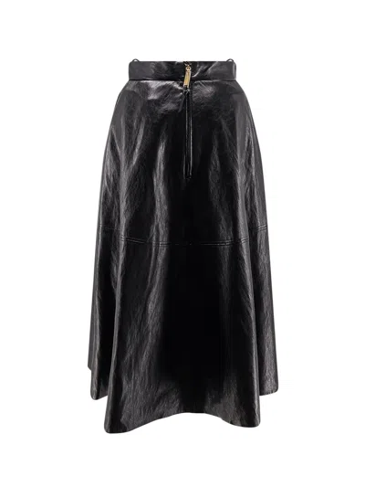 Elisabetta Franchi Flared Midi Skirt With High Waist In Black