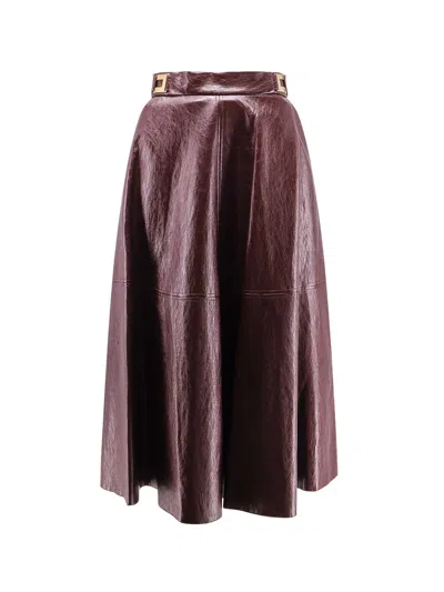 Elisabetta Franchi A-line Silhouette Skirt With Metallic Buckle Detail In Brown