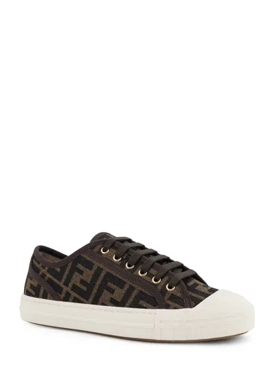 Fendi Low-top Sneakers With Monogram Pattern And Gold-tone Accents In Black
