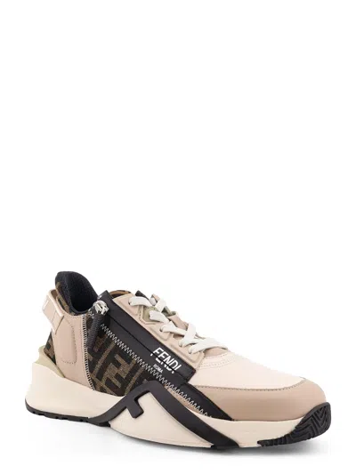 Fendi Beige Leather Sneakers With Ff Motif