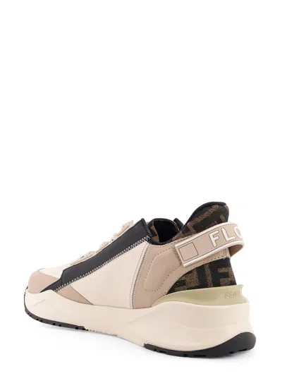 Fendi Beige Leather Sneakers With Ff Motif