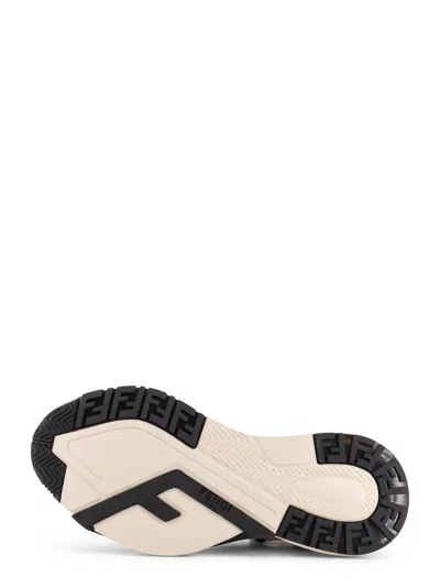 Fendi Beige Leather Sneakers With Ff Motif