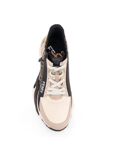 Fendi Beige Leather Sneakers With Ff Motif