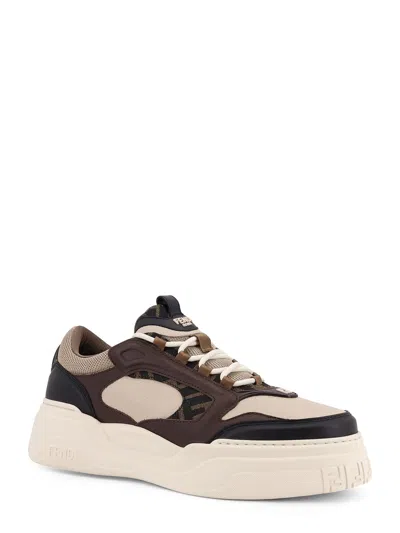 Fendi Force Leather Sneakers With Ff Jacquard And Mesh Details Shoes