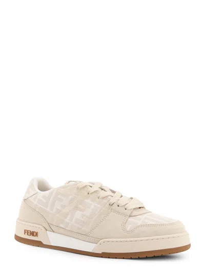 Fendi Match Ff Jacquard And Leather Sneakers In Neutral
