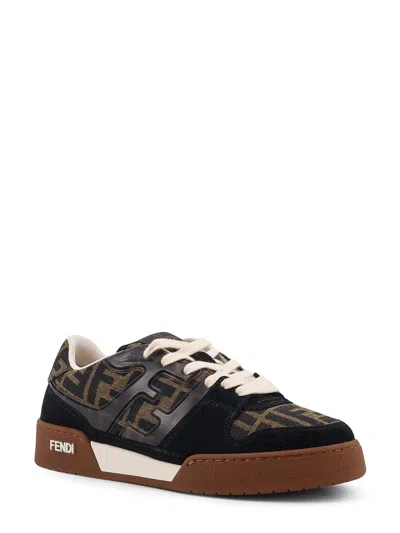 Fendi Match Suede Sneakers With Jacquard Ff Fabric Inserts In Brown