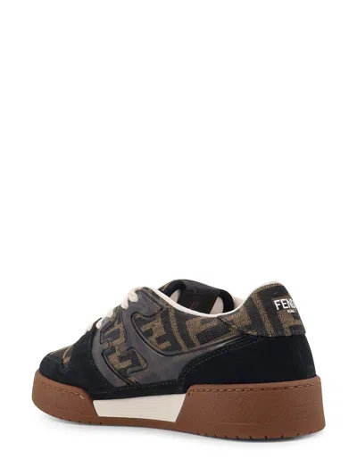 Fendi Match Suede Sneakers With Jacquard Ff Fabric Inserts In Brown