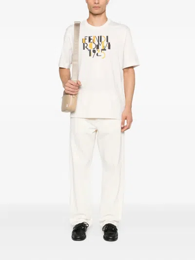 Fendi Roma 1925 Print Cotton T-shirt Clothing In White