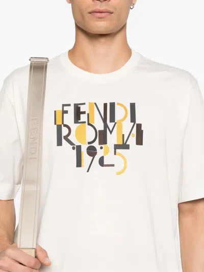 Fendi Roma 1925 Print Cotton T-shirt Clothing In White