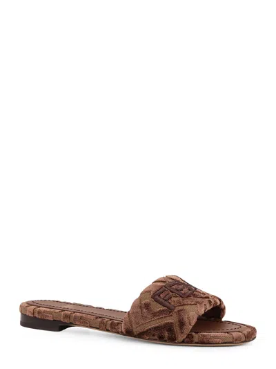Fendi Sunshine Logo-embroidered Velvet Flat Sandals