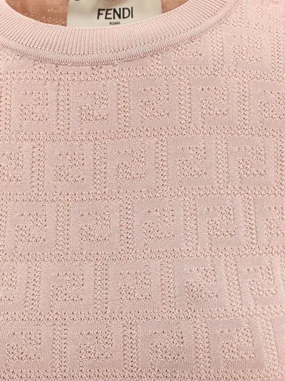 Fendi Ff Jacquard Knitted Mini Dress In Pink