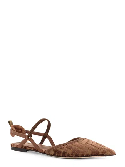 Fendi Women 'colibrì Lite' Brown Flat Slingback With All-over Ff Motif In Cotton Woman In Multi