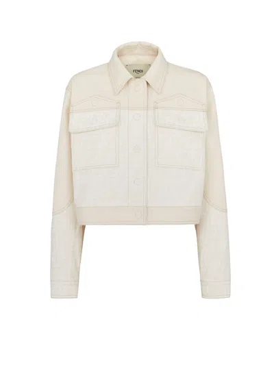 Fendi Denim Blouson Jacket In Neutral